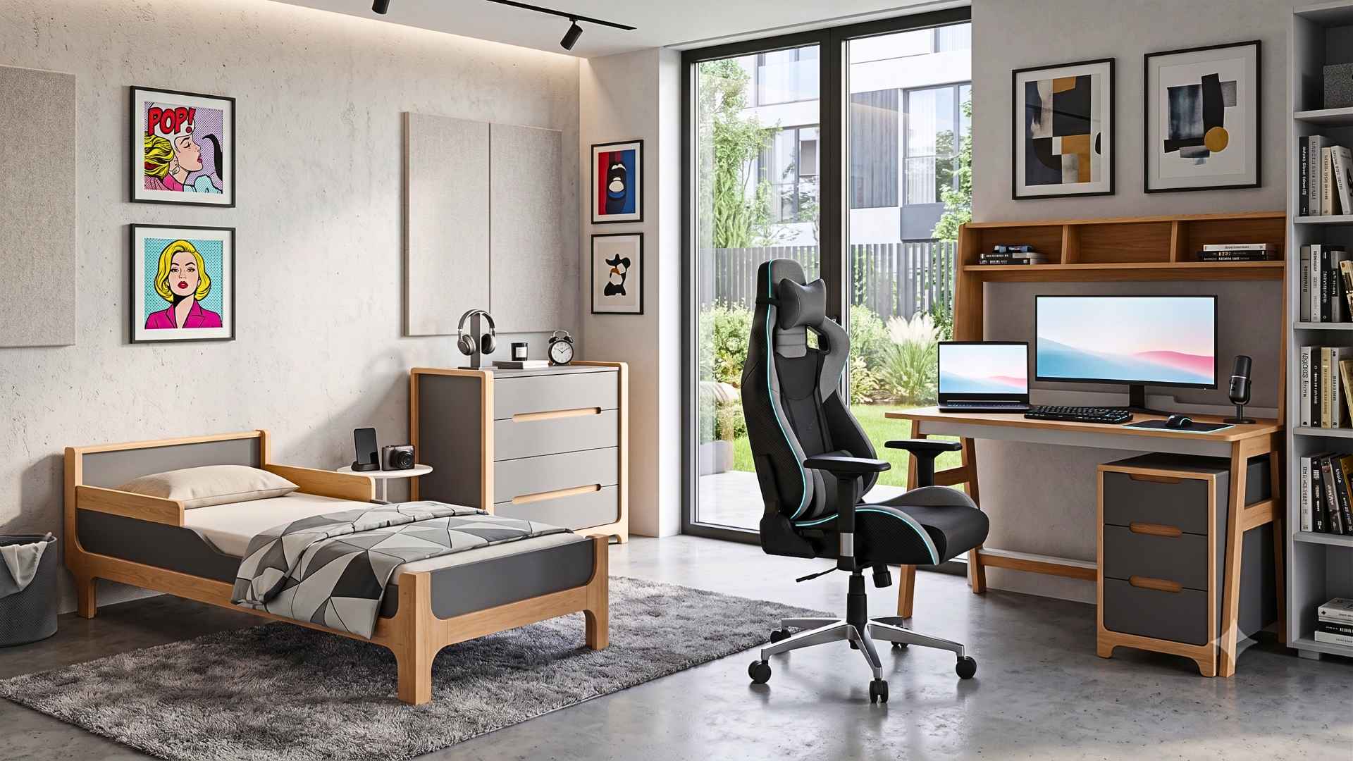 Moderní dětské postele Gekko Kids z masivního dřeva v pokoji