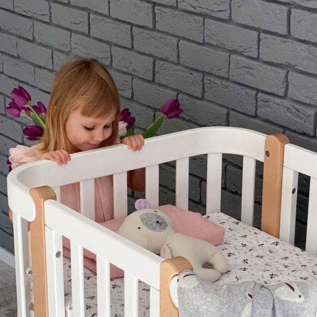 Maximální sada s matracemi. Dětská rostoucí postýlka Zukko Gekko Kids. Bílá / Přírodní Buk