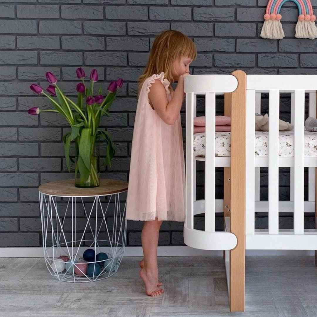 Maximální sada s matracemi. Dětská rostoucí postýlka Zukko Gekko Kids. Bílá / Přírodní Buk