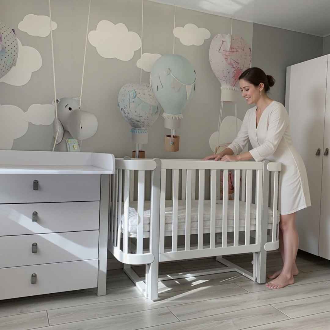 Dětská rostoucí postýlka Zukko Gekko Kids. Kolébka a postýlka 2v1. Bílá / Šedá