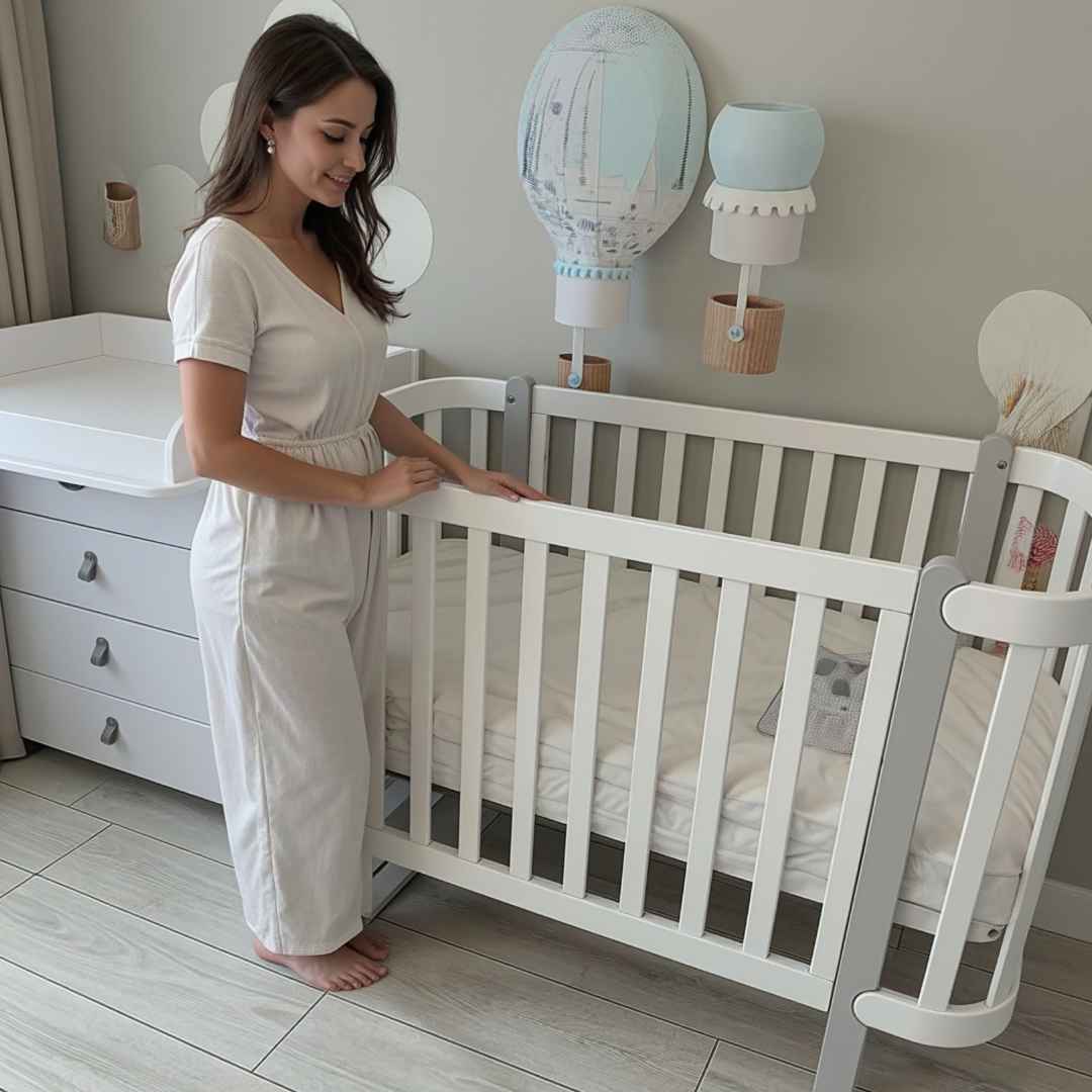 Dětská rostoucí postýlka Zukko Gekko Kids. Kolébka a postýlka 2v1. Bílá / Šedá