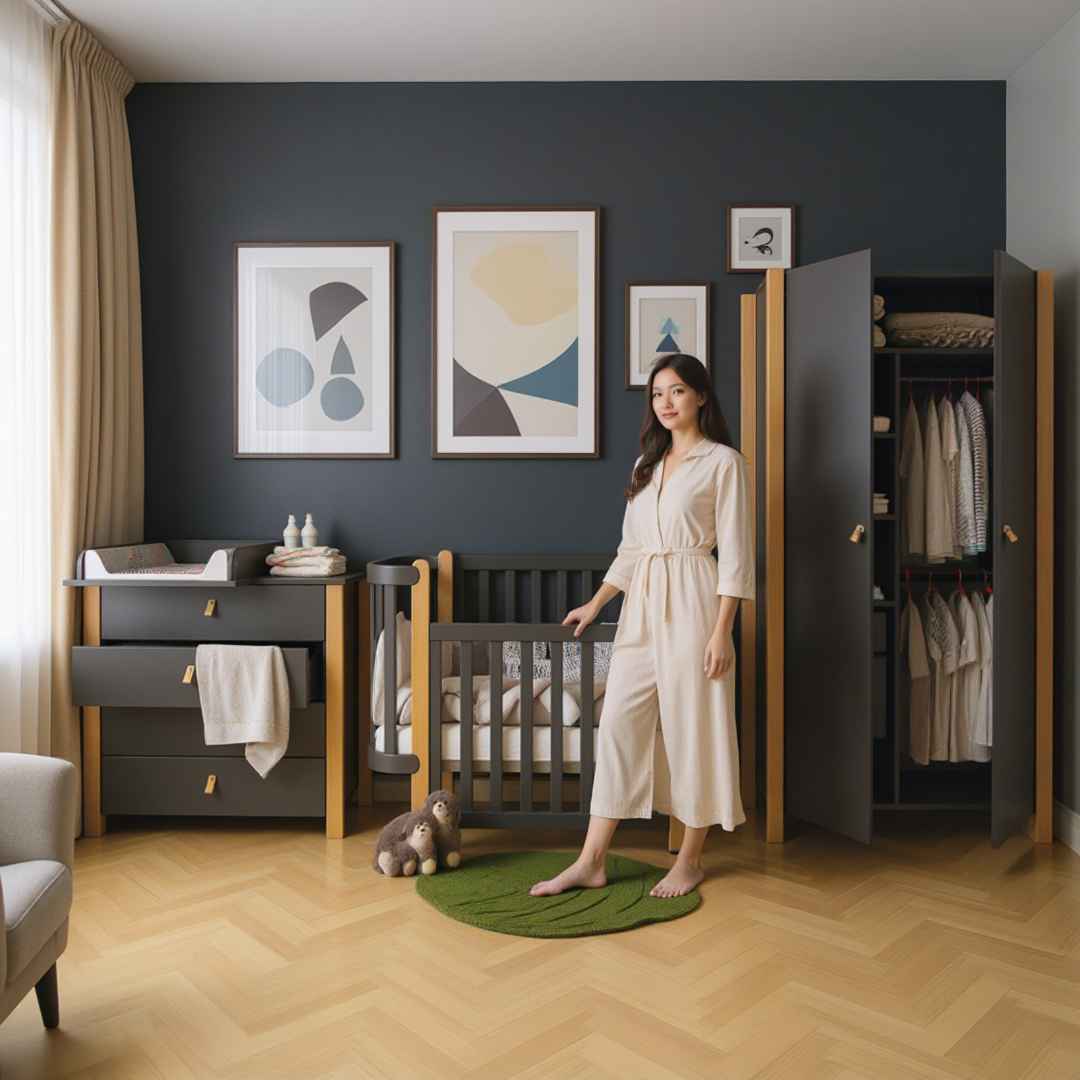 Dětská rostoucí postýlka Zukko Gekko Kids. Kolébka a postýlka 2v1. Tmavě šedá / Přírodní buk