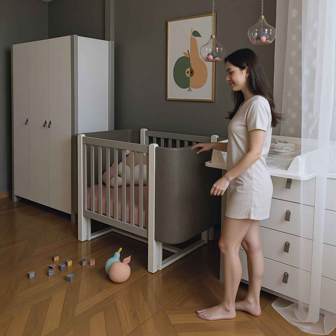 Maximální sada s matracemi. Dětská rostoucí postýlka Zukko Soft Gekko Kids. Seda / bila