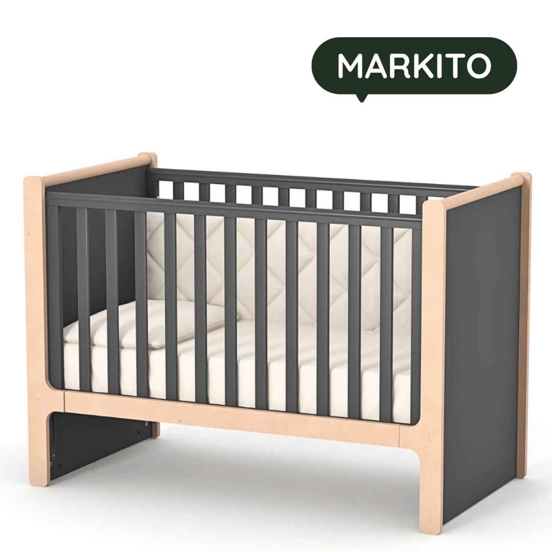 Dětská postýlka Markito Gekko Kids 120x60. Tmavě šedá / Přírodní buk