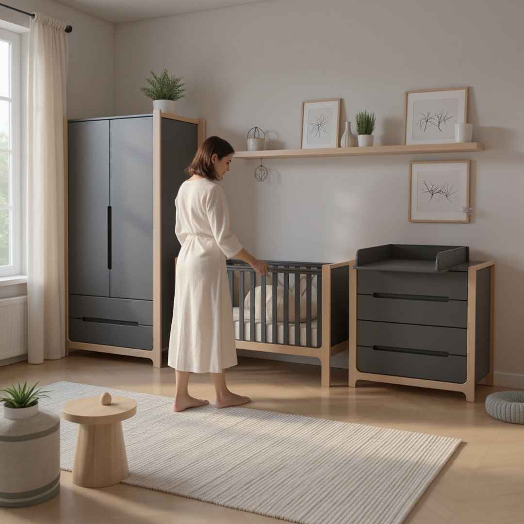 Dětská postýlka Markito Gekko Kids 120x60. Tmavě šedá / Přírodní buk