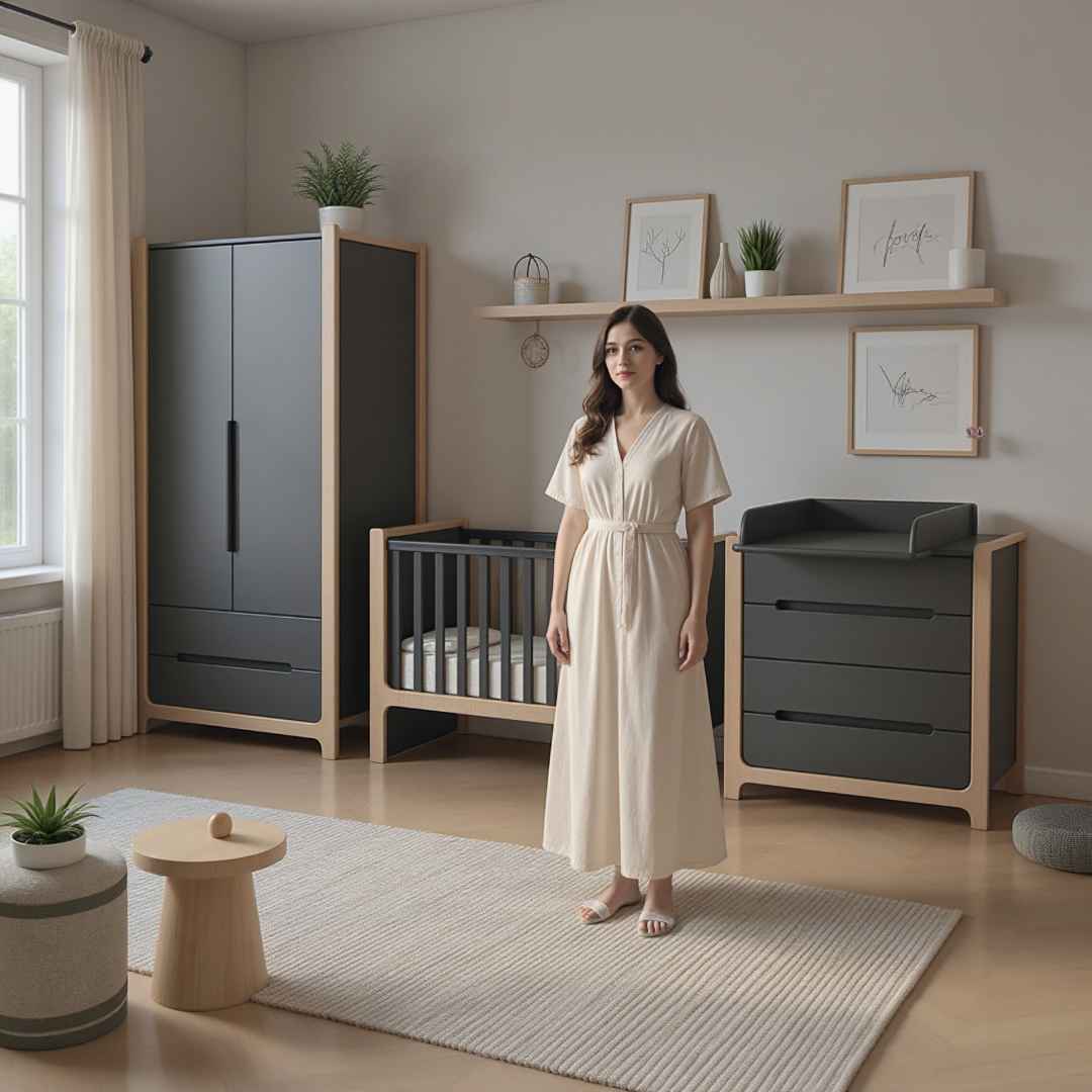 Dětská postýlka Markito Gekko Kids 120x60. Tmavě šedá / Přírodní buk