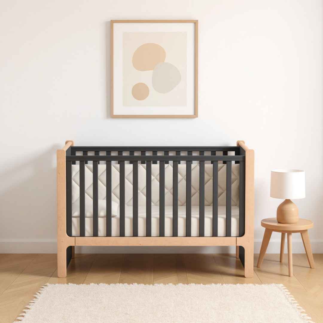 Dětská postýlka Markito Gekko Kids 120x60. Tmavě šedá / Přírodní buk