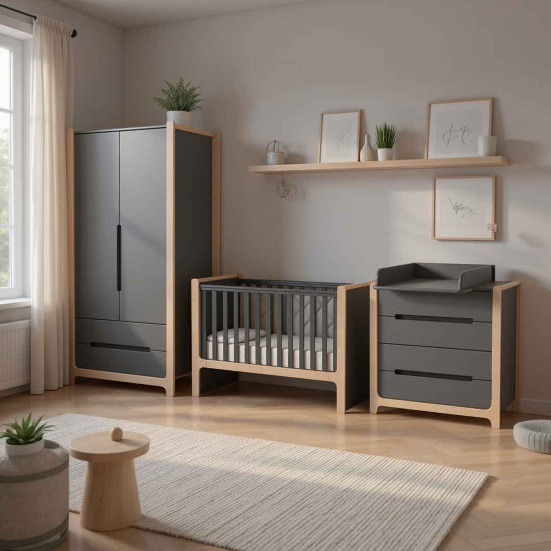 Dětská postýlka Markito Gekko Kids 120x60. Tmavě šedá / Přírodní buk