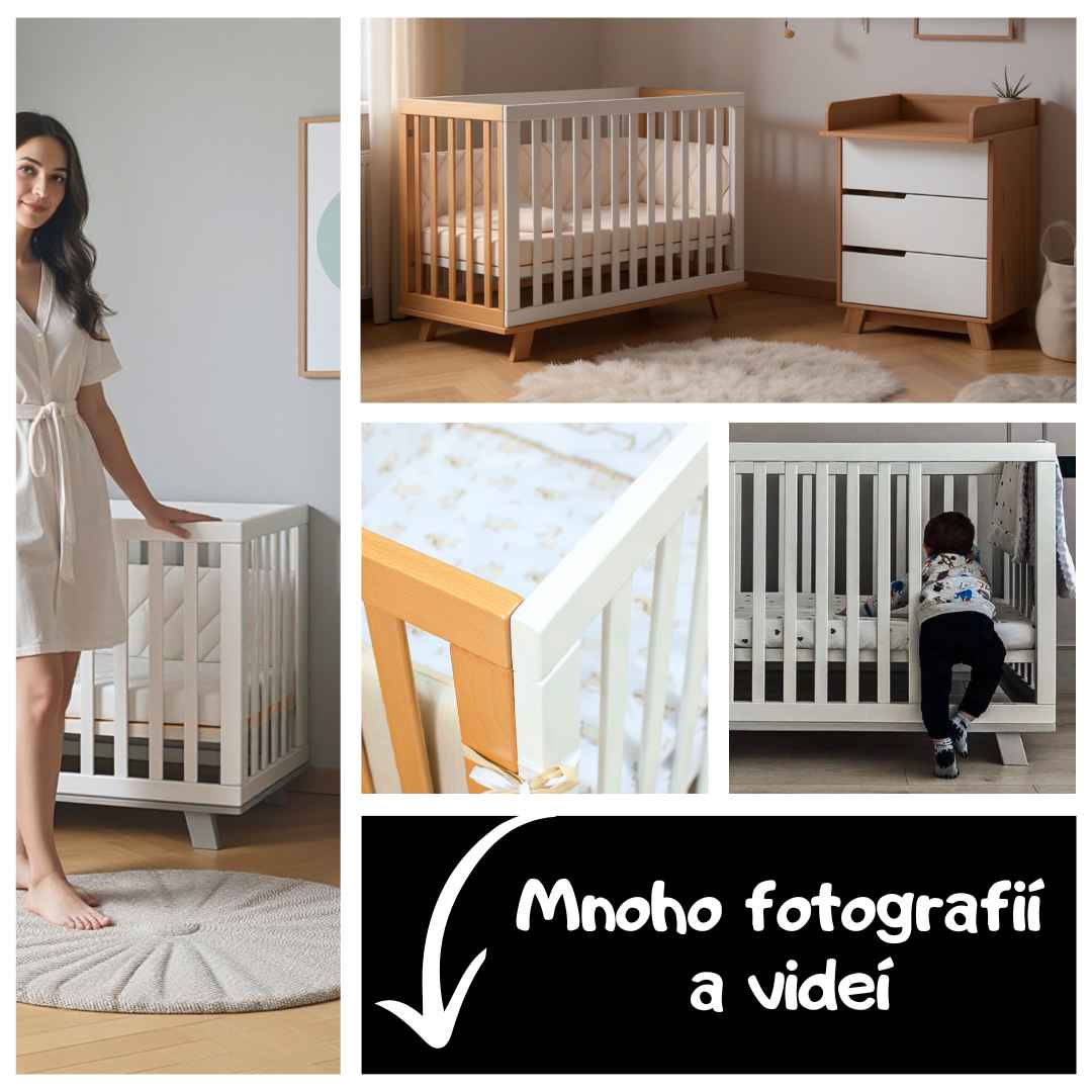 Dětská postýlka Lussi Gekko Kids 120x60. Bílá / Šedá