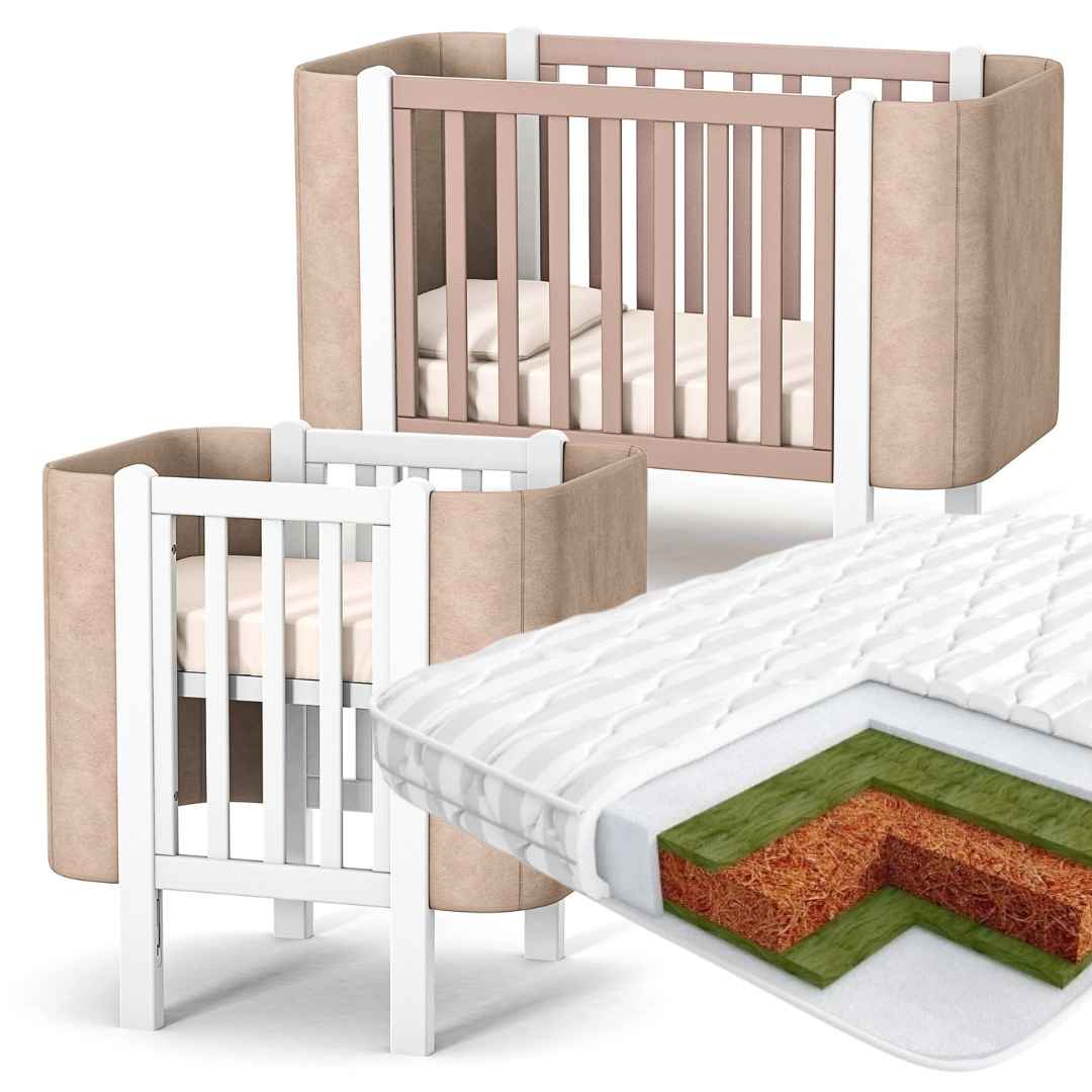 Maximální sada s matracemi. Dětská rostoucí postýlka Zukko Soft Gekko Kids. Cappuccino / Bílá