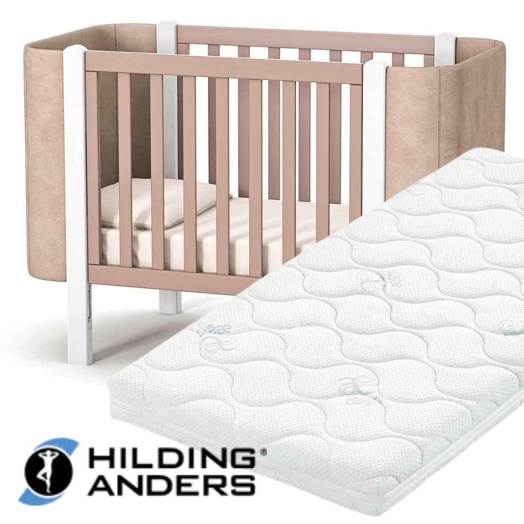 Sada. Dětská postýlka Zukko Soft 120x60 s kvalitní matrací Hilding Anders. Cappuccino / Bílá