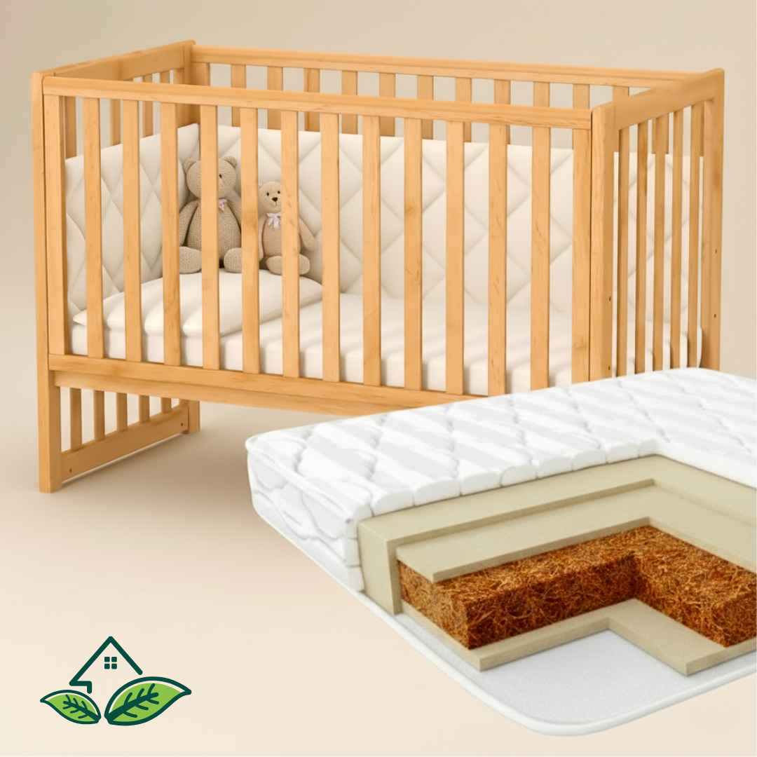 Sada. Dětská postýlka Sleeppo Gekko Kids 120x60 s kvalitní matrací. Přírodní Buk