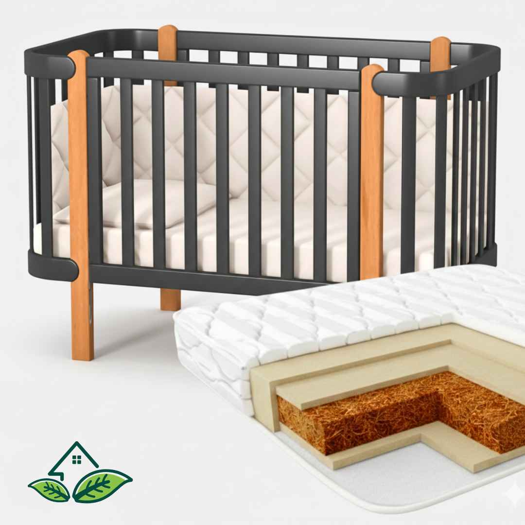  Sada. Dětská postýlka Zukko 120x60 s kvalitní matrací. Tmavě šedá / Přírodní buk