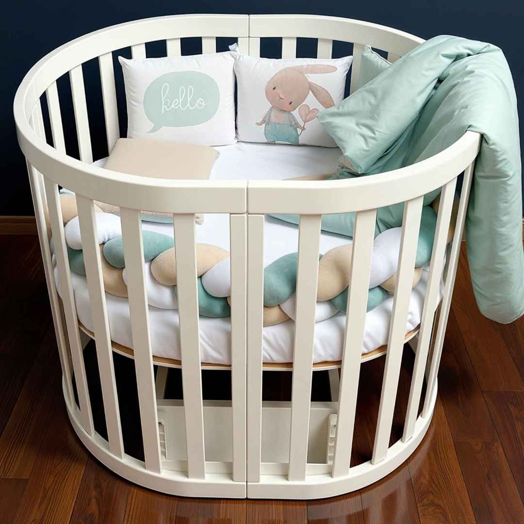 Oválná rostoucí dětská postýlka Mikko Gekko Kids 140x70. Maximální komplet s matrací. Bílá.