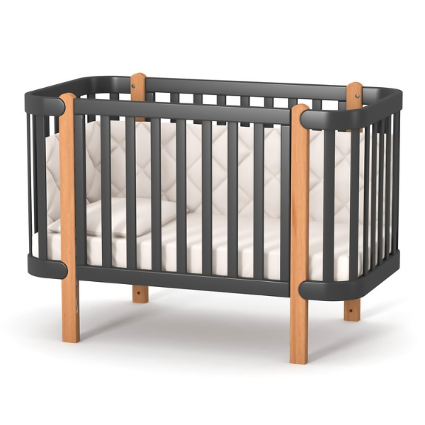 Dětská postýlka Zukko Gekko Kids 120x60. Tmavě šedá / Přírodní buk