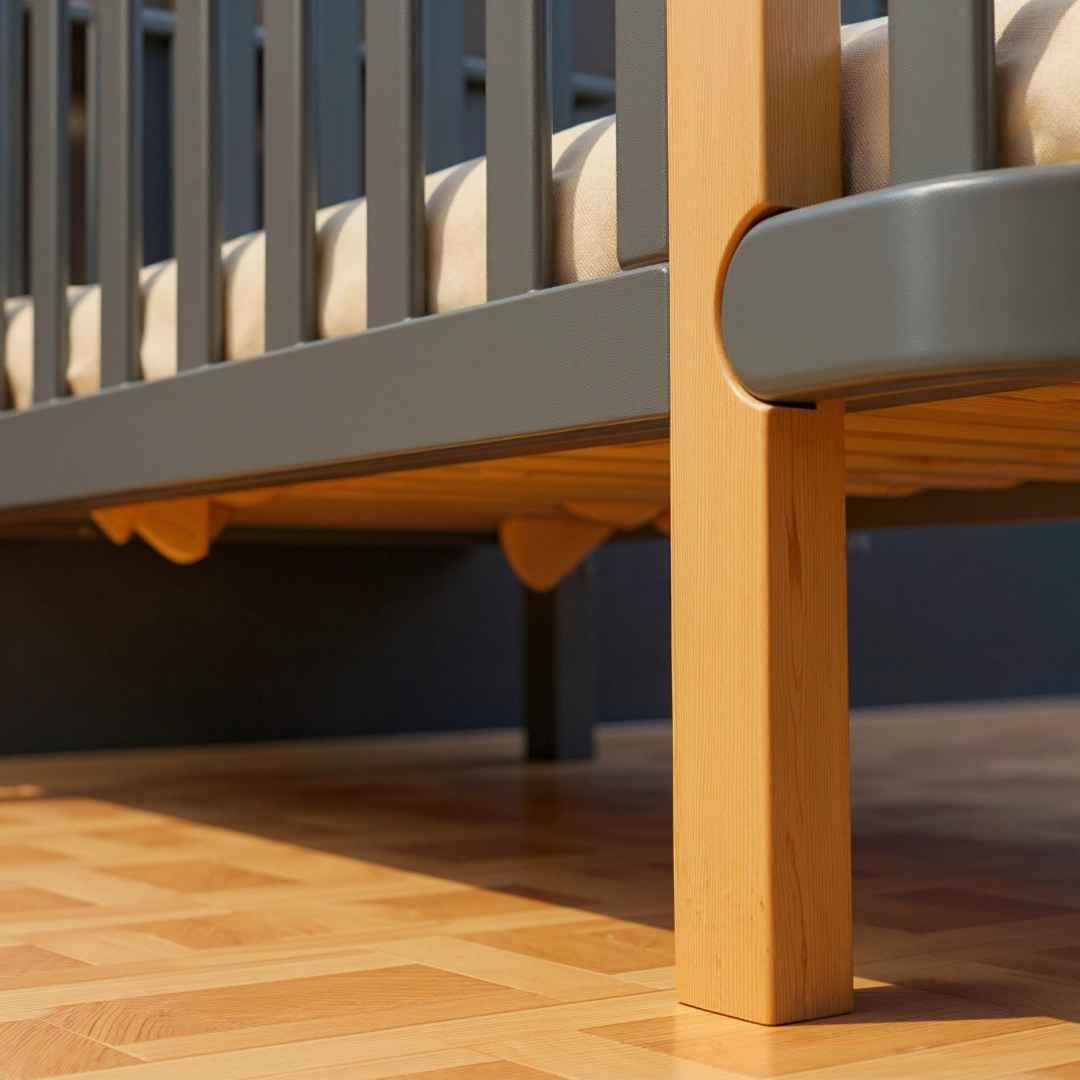 Sada. Dětská postýlka Zukko 120x60 s kvalitní matrací Hilding Anders. Tmavě šedá / Přírodní buk