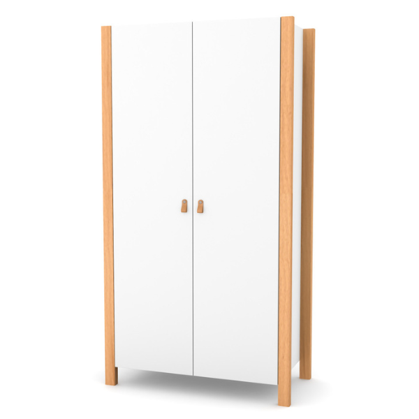 Dvoudveřová šatní skříň Zukko Gekko. 96х47х180cm. Bílá / Přírodní Buk