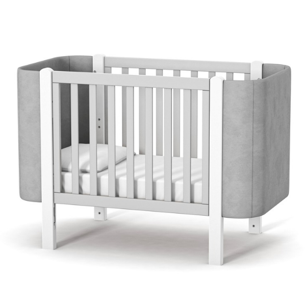 Dětská designová rostoucí postýlka Zukko Soft Gekko Kids. Kolébka a postýlka 2v1. Seda / bila