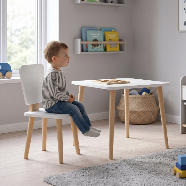 Dětský stolek Solli Gekko Kids. Bílá / Přírodní Buk