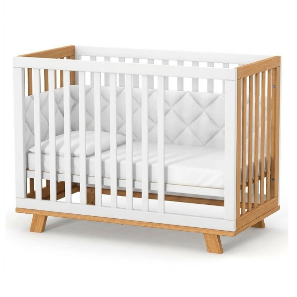 Dětská postýlka Lussi Gekko Kids 120x60. Bílá / Přírodní Buk