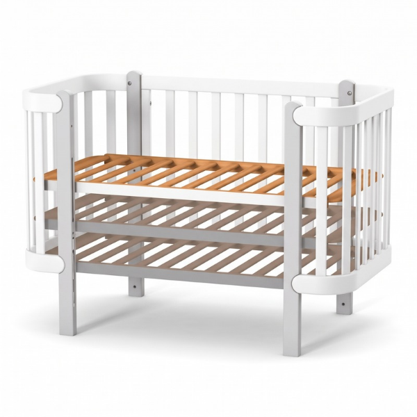 Dětská rostoucí postýlka Zukko Gekko Kids. Kolébka a postýlka 2v1. Bílá / Šedá